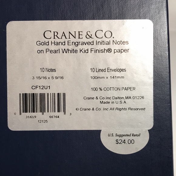 Crane & Co. Gold Engraved Letter  (U) Notes on Pearl White Kid Finish Paper - Picture 2 of 3